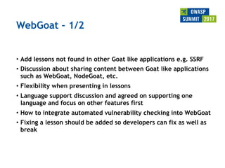 Owasp summit debrief v1.0 (jun 2017)