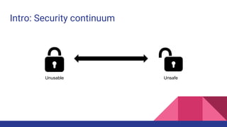 Intro: Security continuum
Unusable Unsafe
 