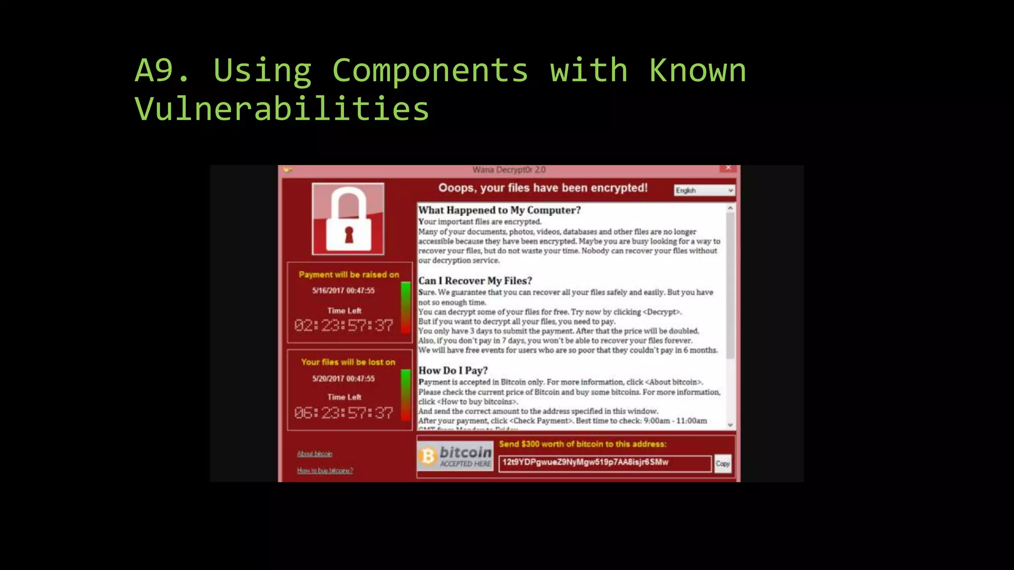 A9. Using Components with Known
Vulnerabilities
 