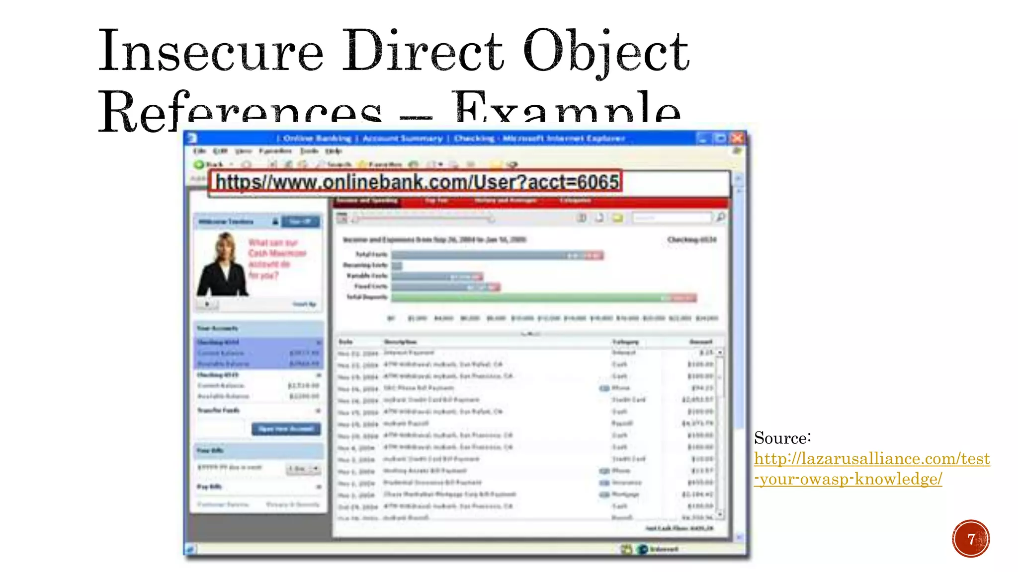 7
Source:
http://lazarusalliance.com/test
-your-owasp-knowledge/
 
