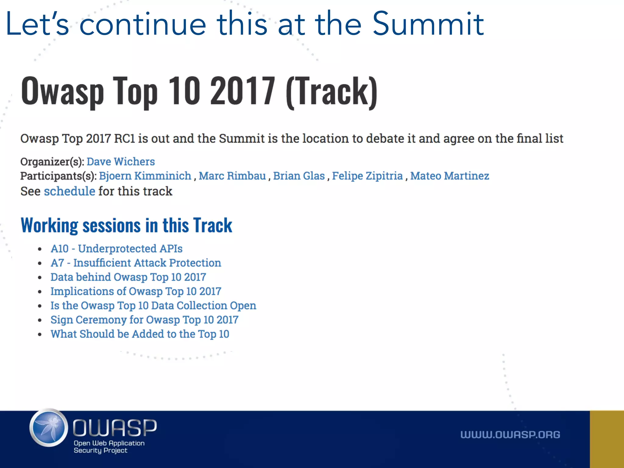 Let’s continue this at the Summit