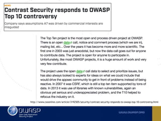 Owasp top 10 2017 RC -  Comments, observations and ideas