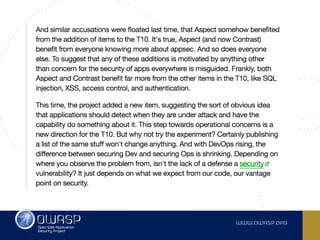 Owasp top 10 2017 RC -  Comments, observations and ideas