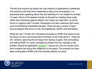 Owasp top 10 2017 RC -  Comments, observations and ideas