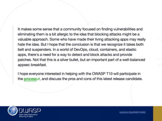 Owasp top 10 2017 RC -  Comments, observations and ideas