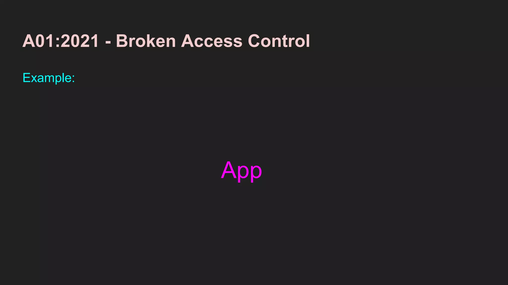 A01:2021 - Broken Access Control
Example:
App
 