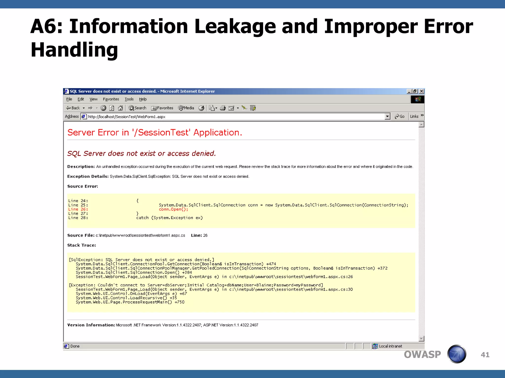 A6: Information Leakage and Improper Error Handling 