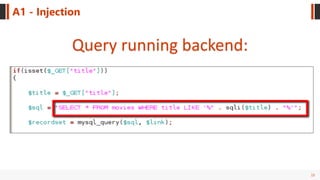 15
A1 - Injection
Query running backend:
 
