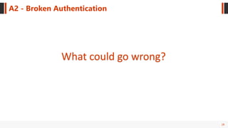 28
A2 - Broken Authentication
What could go wrong?
 