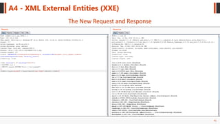41
A4 - XML External Entities (XXE)
The New Request and Response
 