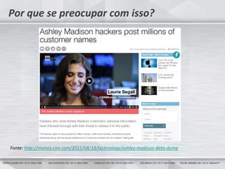 5
Por que se preocupar com isso?
Fonte: http://money.cnn.com/2015/08/18/technology/ashley-madison-data-dump
 