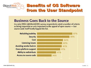Benefits of OS Software
                    from the User Standpoint




www.objectweb.org                          F.Letellier – 1 3
 