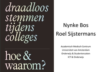 Nynke Bos Roel Sijstermans Academisch Medisch Centrum Universiteit van Amsterdam Onderwijs & Studentenzaken ICT & Onderwijs 