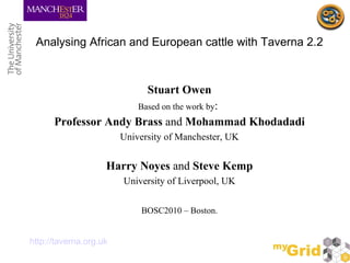 Analysing African and European cattle with Taverna 2.2 ,[object Object],[object Object],[object Object],[object Object],[object Object],[object Object],[object Object]