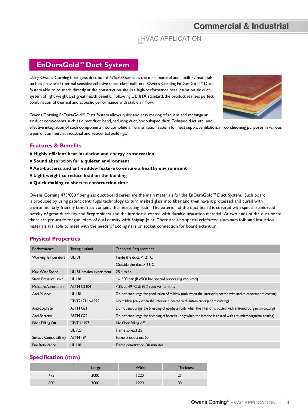Owens corning enduragold duct system fiberglass insulation