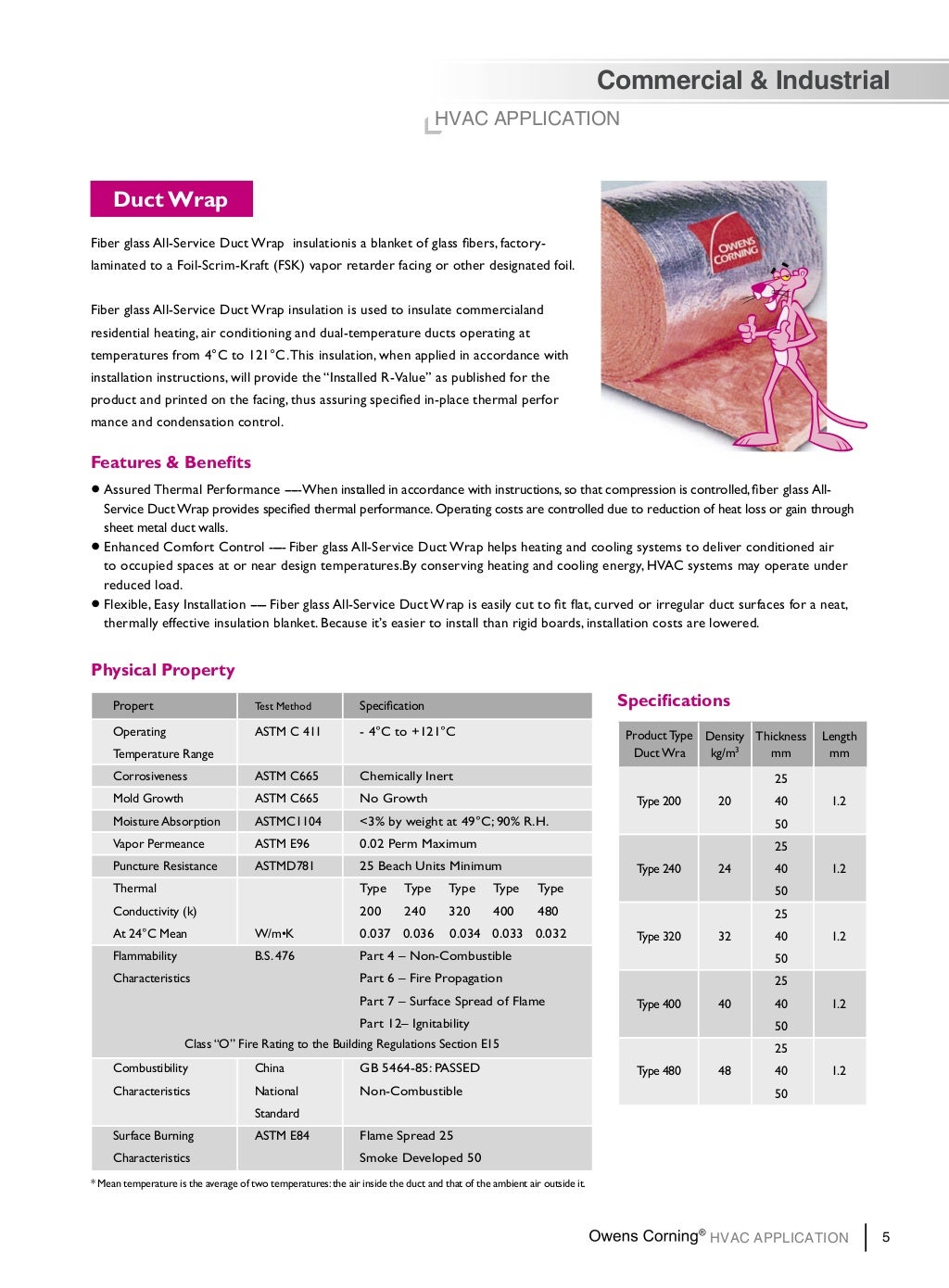 Owens corning enduragold duct system fiberglass insulation