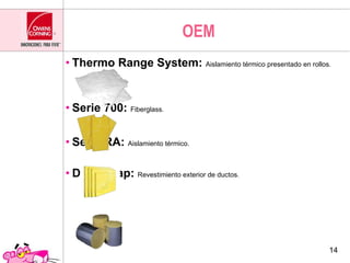 OEM <ul><li>Thermo Range System:  Aislamiento térmico presentado en rollos.   </li></ul><ul><li>Serie 700:  Fiberglass. </...