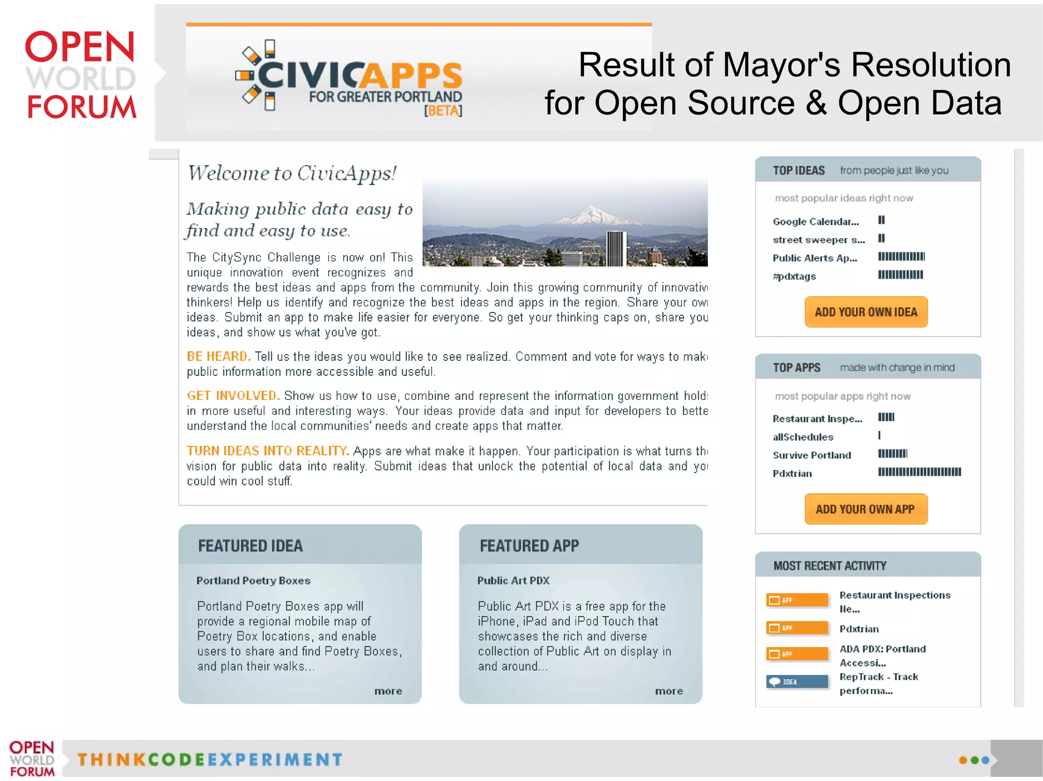 Result of Mayor's Resolution
for Open Source & Open Data
 