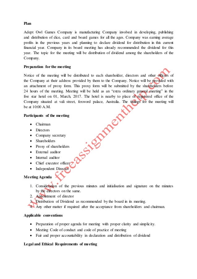 owl games company is manufacturing company company agenda