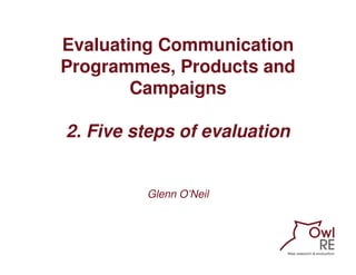 Evaluating Communication
Programmes, Products and
        Campaigns

2. Five steps of evaluation


         Glenn O’Neil
 