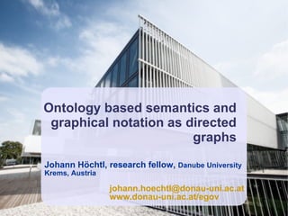 Ontology based semantics and graphical notation as directed graphs Johann Höchtl, research fellow,  Danube University Krems, Austria [email_address] www.donau-uni.ac.at/egov 