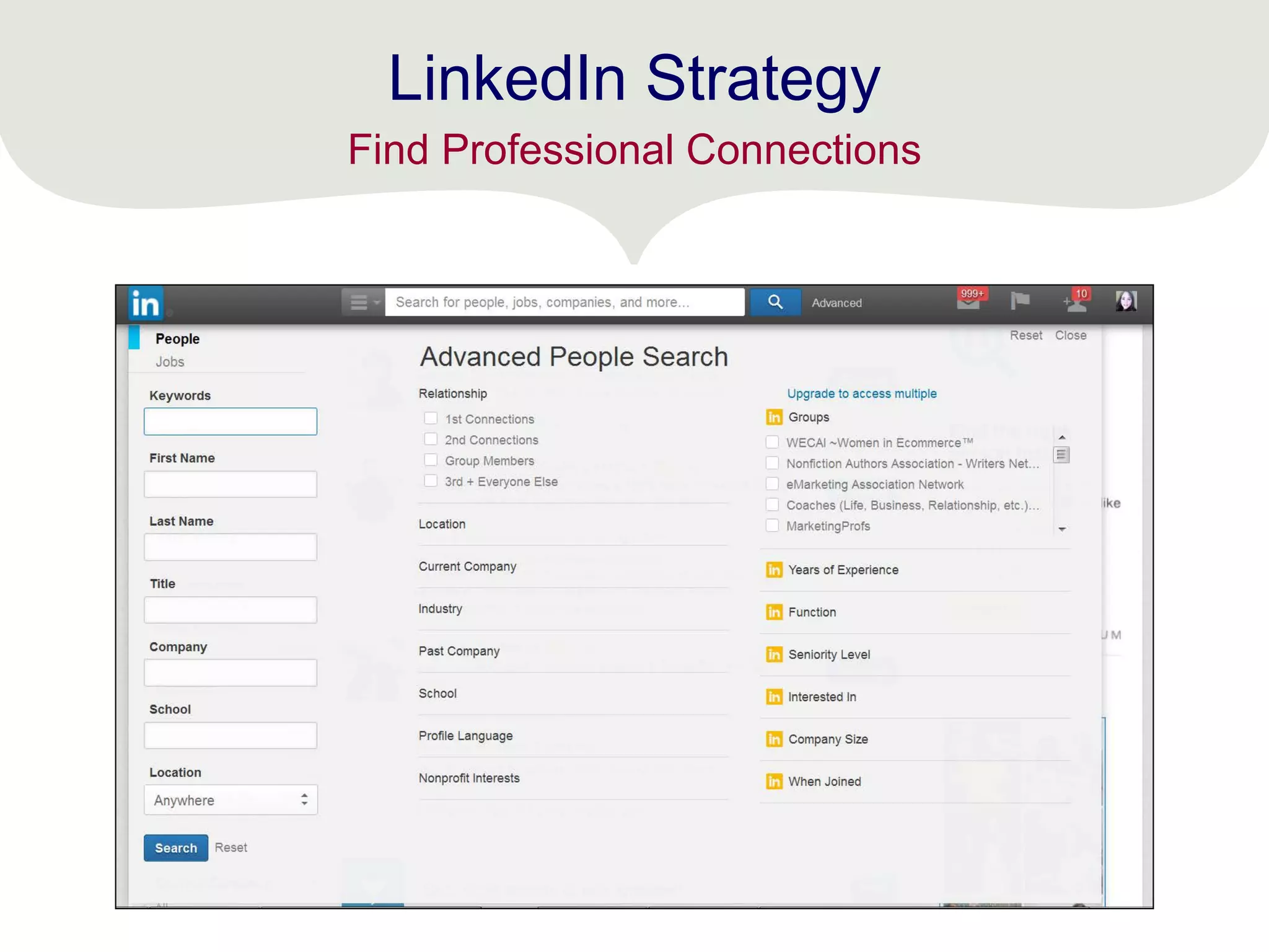 LinkedIn Strategy
Find Professional Connections
 