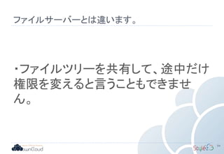 ファイルサーバーとは違います。
94
・ファイルツリーを共有して、途中だけ
権限を変えると言うこともできませ
ん。
 