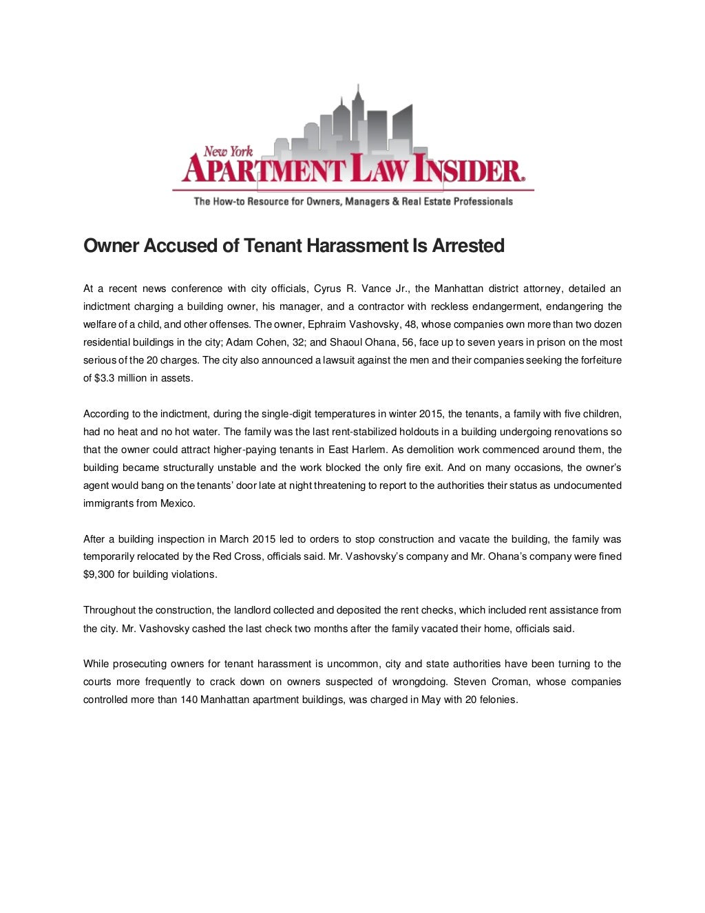 Owner Accused of Tenant Harassment is Arrested