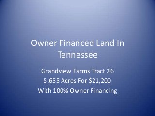 Owner Financed Land In
Tennessee
Grandview Farms Tract 26
5.655 Acres For $21,200
With 100% Owner Financing
 