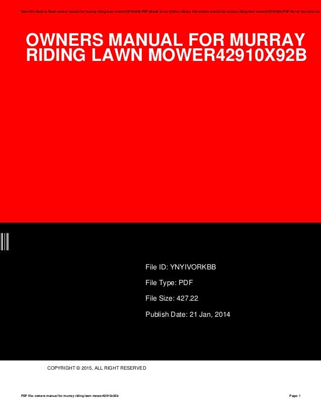 Owners manualformurrayridinglawnmower42910x92b