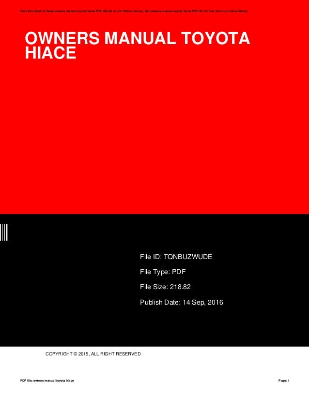 Owners Manual Toyota Hiace