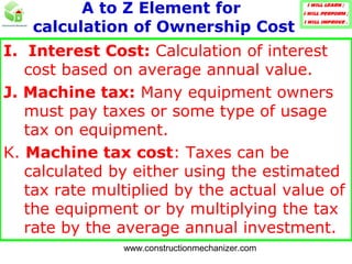 OWNERSHIP COST OF CONSTRUCTION PLANT & EQUIPMENT | PPT