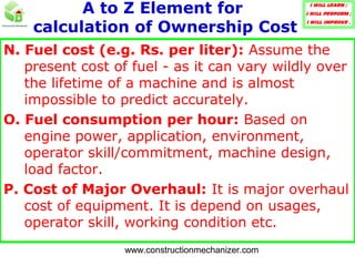 OWNERSHIP COST OF CONSTRUCTION PLANT & EQUIPMENT | PPT