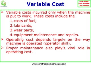 OWNERSHIP COST OF CONSTRUCTION PLANT & EQUIPMENT | PPT