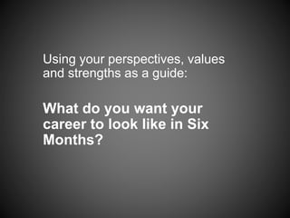 1) What do people thank you for?
2) What do you love helping people with?
3) What are you ridiculously good at?
4) What are you most proud of
accomplishing in your life? How did you
ensure that you were successful?
5) When facing a challenge that you don’t
know if you can complete, how do you
want to approach it?
 