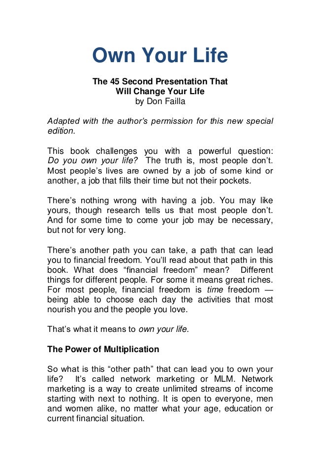 Own Your Life 45 Second Presentation That Will Change Your Life 4 Cha