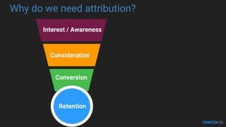 Description
Why do we need attribution?
Interest / Awareness
Conversion
Retention
Consideration
 