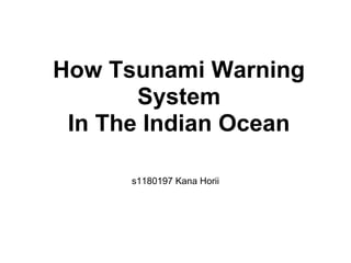 How Tsunami Warning
       System
 In The Indian Ocean

      s1180197 Kana Horii
 