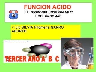FUNCION ACIDO
I.E. “CORONEL JOSE GALVEZ”
UGEL 04 COMAS
 Lic SILVIA Filomena GARRO
ABURTO
 