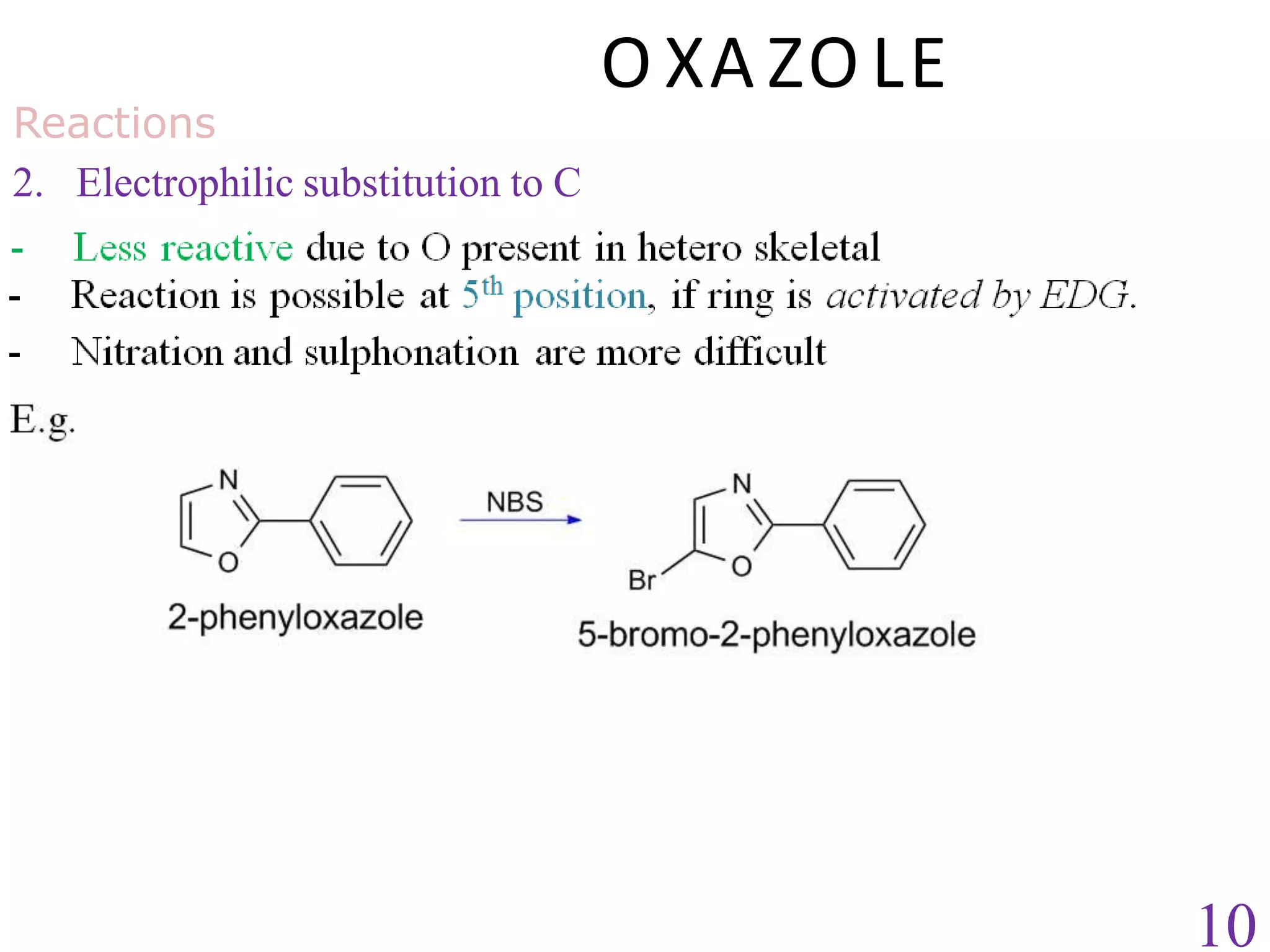 O XA ZO LE
Reactions
2. Electrophilic substitution to C
10