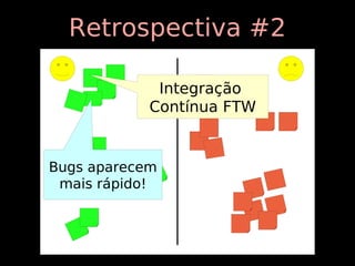Retrospectiva #2

             Integração
            Contínua FTW


Bugs aparecem
 mais rápido!
 