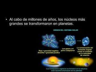 Al cabo de millones de años, los núcleos más grandes se transformaron en planetas. 