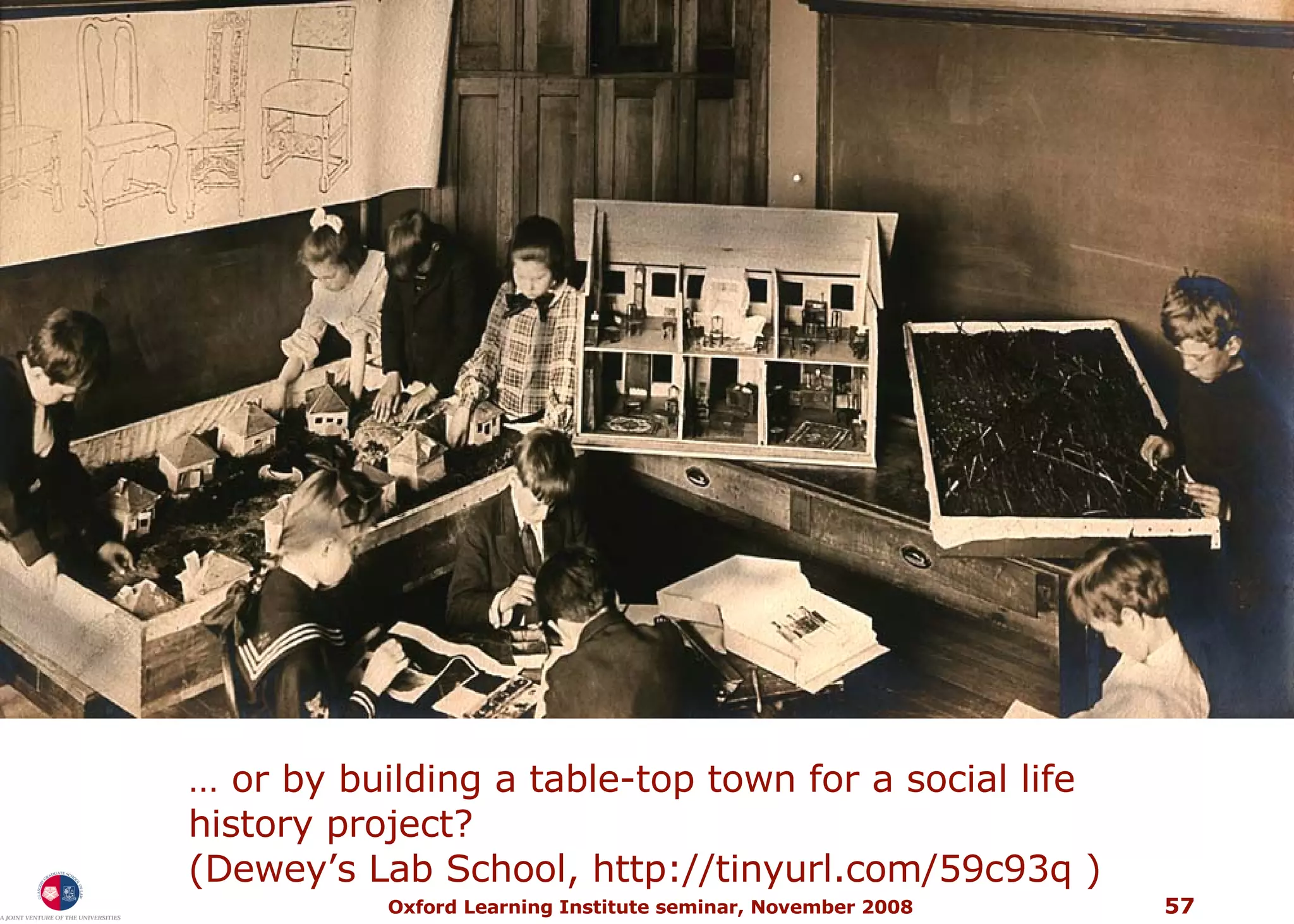 …  o r by building a table-top town for a social life  history project? (Dewey’s Lab School, http://tinyurl.com/59c93q ) 