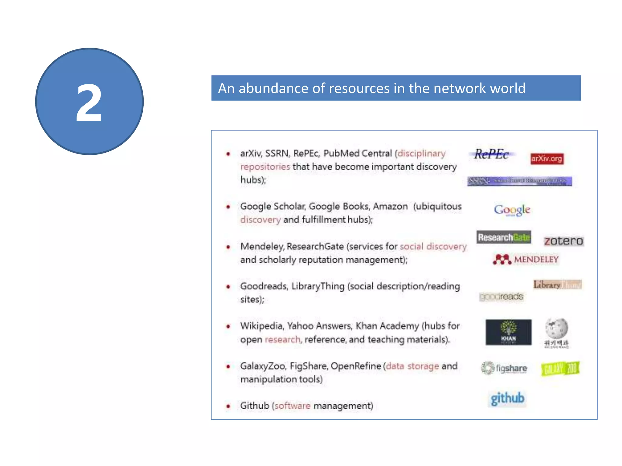 An abundance of resources in the network world
2
 