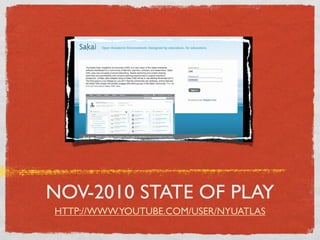 NOV-2010 STATE OF PLAY
HTTP://WWW.YOUTUBE.COM/USER/NYUATLAS
 