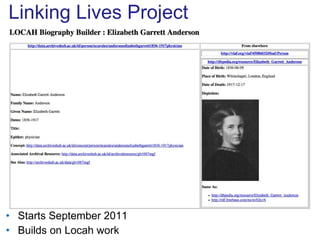 Linking Lives Project Starts September 2011 Builds on Locah work 