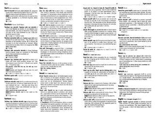 ,faea'round(BrEa h.
h
r
tanbout)
(A,
s h g )to
wastetime, especially by behaving inasillyway:
Slop~rrmgaround
and behaveyourself!
A more polite, informal way toexpress this
i
s mess around or, in British English, m
e
s
s
about.
Qv+adv
'fasten on skth: 'fasten 8th on s M h if
your eyes fasten on sblsth,or you fasten your
eyeson sbisth, you lookat them for a long time:
A
I
L eym in t h m m fasten& on me,o Shefa$
&nedhergazeonhim.
@v+p-ep 4 v+nlpmn+pmp
'fastenoniontost)l (also'fwten
up011sthmore
Jormn .
1to hold 5th firmly: The c M ' s j a w
fmfe?xdon the gazelle3 throat. 2 to choose sth
and gtve it all your attention or merest: When
shefaslenson onW ,
them'~mSlOpping
her E E i
Idea,word,fact
Qv+prev
'fasten sth ontonto s M h to direct feelings
such asblame, hope, etc. towards sb:The blame
h n ' l beenfaslendonrrnyMy yet.
!
E
lblame,hopes
Q v+ nlpmn+prep
,fasten 'up;,fastensth 'upU3r.E)to close+
orto
make sth close, with buttons, straps, etc: The
dressfastens upat t hfront. oFoslenyourjacket
up- it'sgertingmld.
ESIljacket coal BBl do up, & ah up ( e s p
crallyBrE)
E E H'Fasten and fasten sth can also be used
w ~ t
hthe samemeaning.
Q v+a& v+nlpron+adv r v+adv+n
'fastenUponstk=FASTEN ONIONTO STH
fathomI.-!
,fathomsblsth 'outWrE)tounderstand howsb
thinksand acts;to find an explanation for sthth:I
Mn'E fathom her out -she says one thtng then
does anoihr o Have you fothomd out how O
work tlw Videoyet?
mworksb0OWt:~SthWt
=Fathom sblsth out is not used in the
passive.
@v+nlpron+adv
fatteny f ~ t n l
,fatten'up;,fattensbisth 'uptobecomefatter;
to giveananunaloraperson a lot of focdsothat
they becomefatter: T h e s h pf a t t e d upguickl~!
o We'refattening theIrwstock upforslaughtm
@v+adv + v+n/pron+edv v+adv+n
fax/fa?ksI
,fax 'in;,fax 8th 'Into send a fax I
=
a message
sent using a machine that sends and rece~ves
messages or documents along telephone wires
and then prints them)toan organization, acom-
pany,a television or radioprogramme,etc: View
mare invited tofax in with lherr mm-. o
Ordersmnbeeitherphnedorfoxed inlo US.
+v+adv + v+nlpmn+adv + v+adv+n
,faxsth 'on(
t
oswsth)tosenda fax(=amessage
sent using a machine that sends and w i v e s
messages or documents along telephone w m
and then prints them) that you have received to
sbelse for them to seeor deal with: PIeoseemaiI
orfm this onloafriend.
,faxsth 'outtosendafau(=am
e
s
s
a
g
esentusing
a machine that sends and receives messages or
documents along telephone wires and then
prints them) to a largenumber of people at the
same time: Drqft propos~kwrll befaxed outfor
commentat Wendof Muy
@v+nlpron+adv + v+adv+n
,fax s
t
h 'through to send sbafax I=
a message
sent using a machine that sends and receives
messages or documents along telephone wires
andthen prints them)w ~ t h
detailsof or informa-
tion about sth
@v+nlpron+adu + v+adv+n
fearl ~ r ) ;
A ~ W
'fear for s M h Ilitemy] to be anxious or wor-
rledabout sblsth:Ifmrforh.?rsc&t o Whenhe's
awaynlsea.IrwlIyfearforhim.
E
S
JIb+
safety,future
Ur+prsp
feedm
u(M, M/Fed/)
,feed 'back(lntoltosth)if sthfeeds backtorinto
sth, it returns to the place, situation, idea, etc.
that it started fromand has an sect, usuallya
good one, on its development: Rising import
prices tend to J
d
bacR into d o m t f c prices. o
What the a z d hsaysf& k k inta the dew!-
opmento
f theprogramme.
+v+adu
,fed sth "ck (
t
o sb) to give information,
advice or opinions about a product, sb's work.
etc.,especiallysothat it canbe improved:Wewill
fad this lqformalionbock fo the campon$ o The
resultsof fheleslswill befedhklo theschmb
IBB lnfonnatlon
Q v +ntpron+adv v+ adv+n
b 'fssdbaclrn [m1
information, advice or opin-
ionsabout how good aproduct, sb's work,etc. is:
We got a lot o
f positive feedback about the p m
gmmme. 2 an unpleasant now? pruduoed by
some electrical quipment when some of the
power returnstothesystem
,feed8
t
h 'In;,feedA 'into8:Teed IBwfth A
to put sth into a machine: You'll Med tofeedthe
m w in by hand. o lo feed irlformtbn inm a
cvmputero He fed mins into the meteK oHe j2d
Ihemier withcoins.
+v+nlprwr+adv + v+adv+n r v+nlpmn+pmp
'feed mlM ath 1(of a
n animal,etc)tollsesth
as food: to eat sth;to be nourished or strength-
ened by sth: T
h
i
shtf&onfruit. T(
@
e
n dhp
proving)to become stronger becauseof 5th else:
Tharndiafeed4ffwchother:rsioriPs.
+v+prev
,feedYhrough(to sWsthnntoM)
:toreachswsth
aRer going througha process or a system:Rfses
inpricesfeed through to higher ruogeclaims.o It
willtnke timfor the higher mlestofeedthmugEn
to invesetom
+v+abv
, f e dsb!sth 'up t
ogiveextra foodto aper-
son or an an~malto make them stronger and
momhealthy: Youlmk asif you needfeedingupu
blt.
+v+nlpmn+achr + v+adv+n
'feed B A = FRED STH IN, FEED A INTO B,
FERO B WlTH A
' b F for sb to have sympathy for sb: I mllyfilb
for her bringing upher chl[drenalone.oI dofeeee[
foryou, honest13
QV + P ~ P
,feels b ' u p ( ~ ~ ~ t o t o u c h s b i n a s e ~ ~ l l 1 w a y
whenthey donot want youto
@v+nlpmn+&
,feel'upto 4tk ,MI'upto hlng nth tafeel
capable of dolng sth, physically or mentally: 4
you feel up lo it, we could wulk inio awn.o I
don't w l ! yfee! upCoseeing anyone.
Qv+adv*prep
,fencesb 'Intorestrict sb'sfmdom: W'ue h n
fenced m by rulesandregulatfonsfiriw long-
hemswath In
EEZEIFencesb inisoffenused inthe msive.
Q v+Wpmn+edv + v+adv+n
,fence eth 'Into surround sth with a fence: The
grnund.7 oref e d i n by turbed wire.
IlEZFlFencesthin isoftenused inthepassive.
@ u+rrlpmn+adv + v+adv+n
,fence5th 'offtoseparateoneareafbmanother
w ~ t h
afence,o h tostopm p l e o r animalsfrom
entering: W e ' v e f e d off the vegetablepatch to
slop therabbitsfrorngetting im
Qv+adv+n +v+dpmn+adv
,fendfor youl'seltto takecareof yourself w
i
t
h
-
out needingany help Sromothwpwple: Wem m
brought uptofendforoumlws when w werestill
quiteyoung.
Q v+~rep+pmn
,fed sblsth 'otfto defend or protect yourself
from sWsth: The mink## had tofend offsome
awkwi-d questions.o She mnaged t
ofind her
attackersoflprsometlme.o She heldup hrarm
sofend himoJj?
attack,q u d o n ,cdtklmm
&v+adv+n + v+pron+adv + v + n + a & ( b
W u e n t )
,fewel'out8th;,ferretlMhem'outllMrma0
to discover sth by searchingthoroughly or ask-
ima lot of questions: She's determined loferret
out the truth.
E E lnlorrnatkn,tha M h
A noun must a
l
w
a
y
sfollowout, but a pro-
nuuncomesbetween theverbandout.
Qv+adv+n + v+pmn+adv
fesst f e ~ t
,fe!ss 'up (to *
)
!
(
t
o ab) (about sth) ( W r m a l ,
especiallyAmE)toadmit that you have done sth
wrong: Comeon,&sup. Iknow ther~'ssumthing
you 'renot tellingme. o How many s t o h CUR
drd
theyfess upto
own up(to sthltodolngsth);comka (to
a t h h doingnth)(mom
form0
@v+adv
fetch~fet.r/
,fetch 'up (Wormul, mmAally BrEj to arrive
somewhembychance:Thebwlpm[g
fetchedup
an a sandy beach oH
e muelled around Europe
fnr a mhiIeandfinnlly- upinNaph.
I
s
r
*
)Bnd up
@ v + &
fiddlej ' ~ d l /
,fiddlea'boutm'rwnd( B E ,inj%mi)
tospend
your time doing nothing or doing5ththat is not
Important:H@'sfiddlrgaivundin t h e ~ a m ~ e .
EE) messarwnd
Qv+adv
fight/fad/(fought, fought /t?xt/)
,flgM 'back(against sWsth) to defend m I f
sith actions or words when sb attacks you or
causes you problems: T
h
t Wrnfought back lo
w m thegame. oDon't let them buI@ y
o
u Fight
bock)
+v+*
 