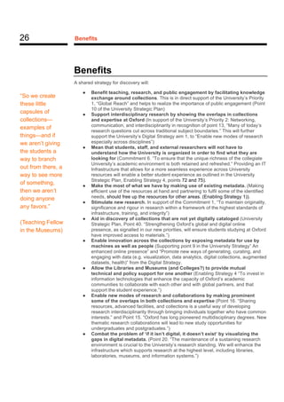 26     
Benefits    
        
  
Benefits  
A  shared  strategy  for  discovery  will:  
●   Benefit  teaching,  research,...