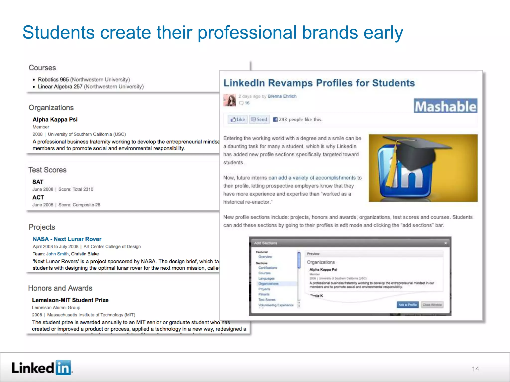 Students create their professional brands early




                                                  14
 