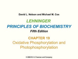 LEHNINGER
PRINCIPLES OF BIOCHEMISTRY
Fifth Edition
David L. Nelson and Michael M. Cox
© 2008 W. H. Freeman and Company
CHAPTER 19
Oxidative Phosphorylation and
Photophosphorylation
 